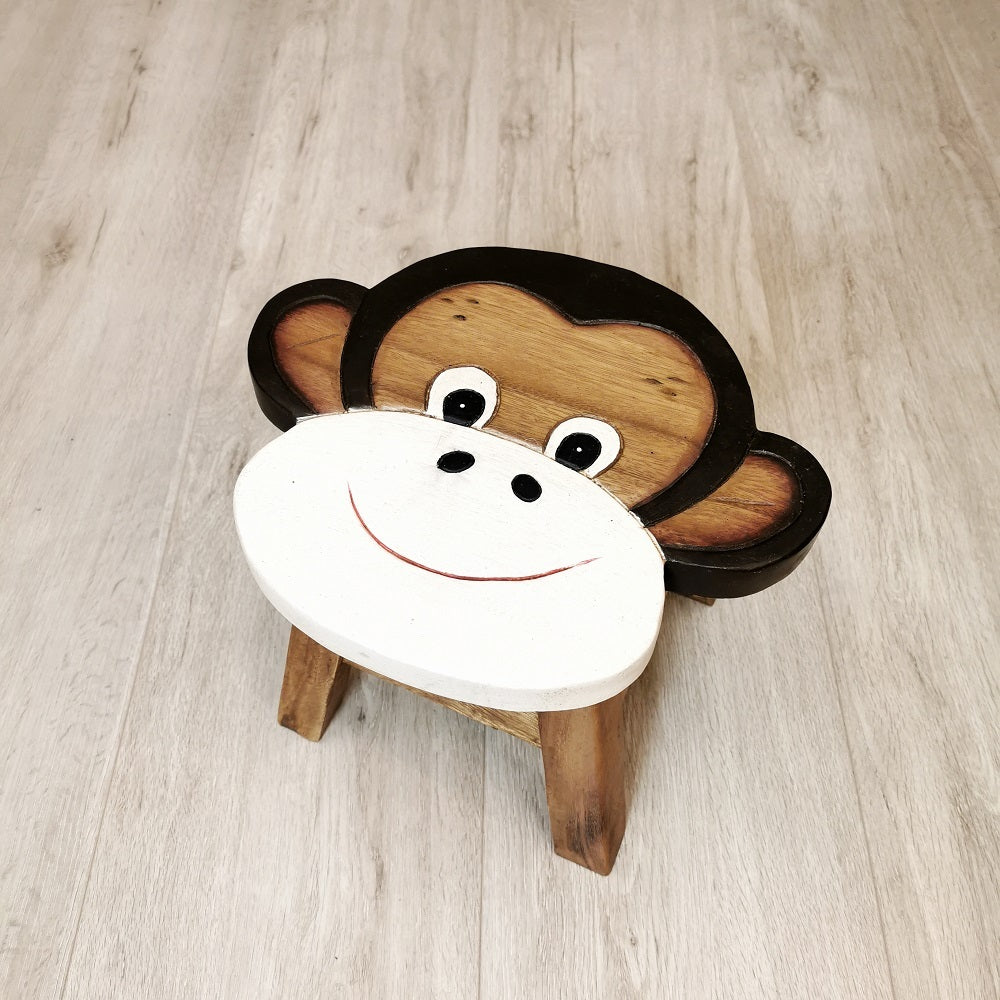Premium Kids Wooden Monkey Stool – Handmade Solid Wood Toilet Training and Step Stool
