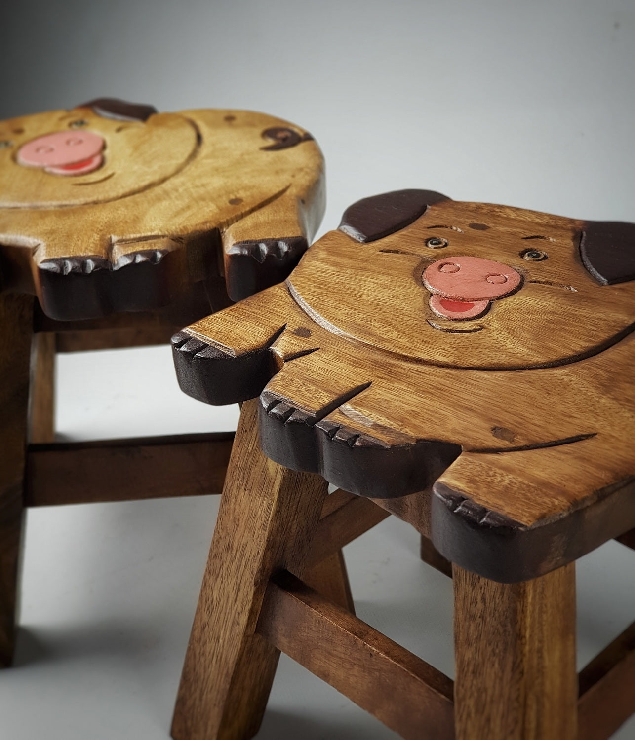 Premium Kids Wooden Pig Stool – Handmade Solid Wood Toilet Training and Step Stool