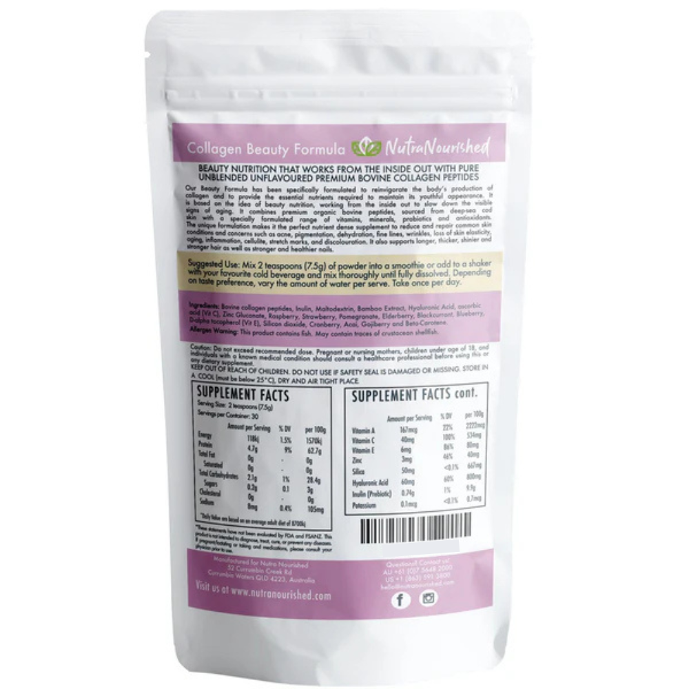 Nutra Nourished Collagen Beauty Formula Unflavoured - The Secret to Glowing Skin 225g