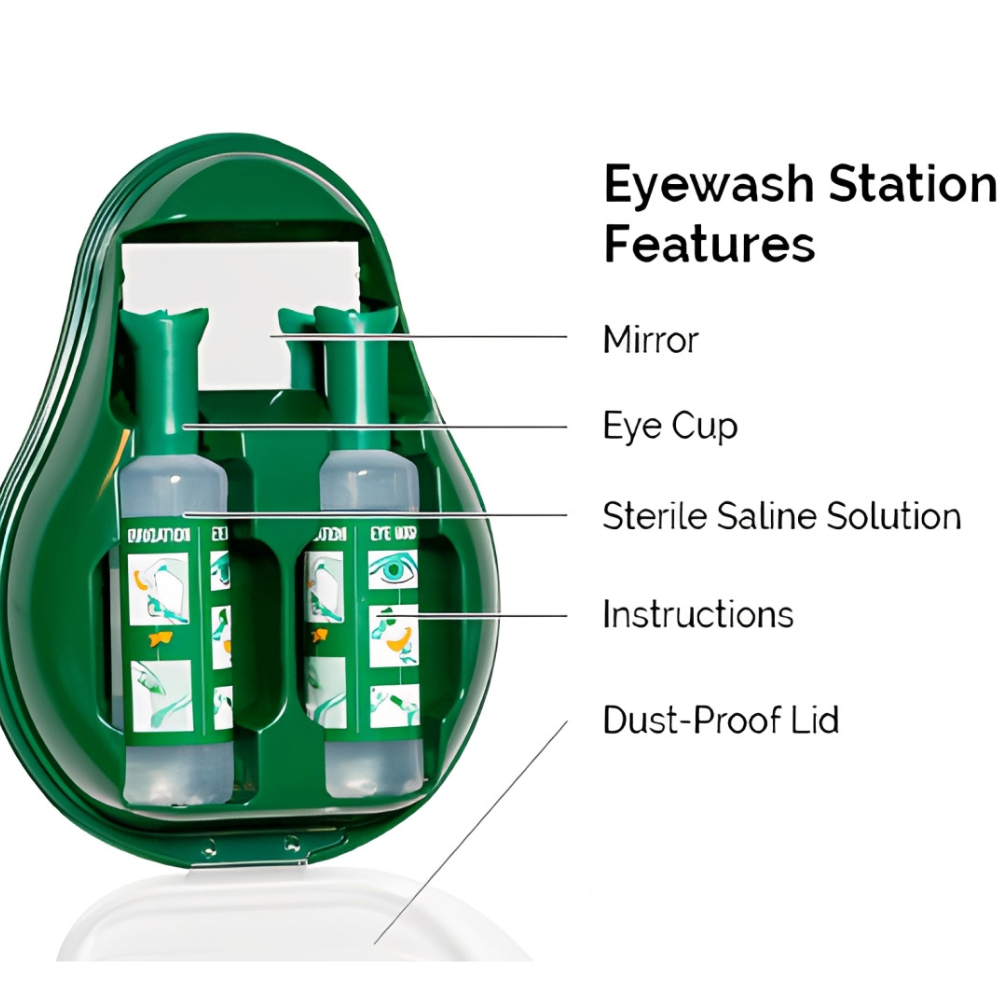 Eyewash Station – Portable or Wall Mount with Mirror, Eye Cup & Dust Cover | Emergency Eye & Wound Irrigation