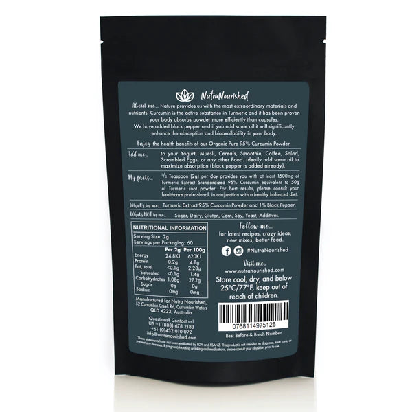 Pure Organic 95% Curcumin Powder - 1500mg of Turmeric Extract