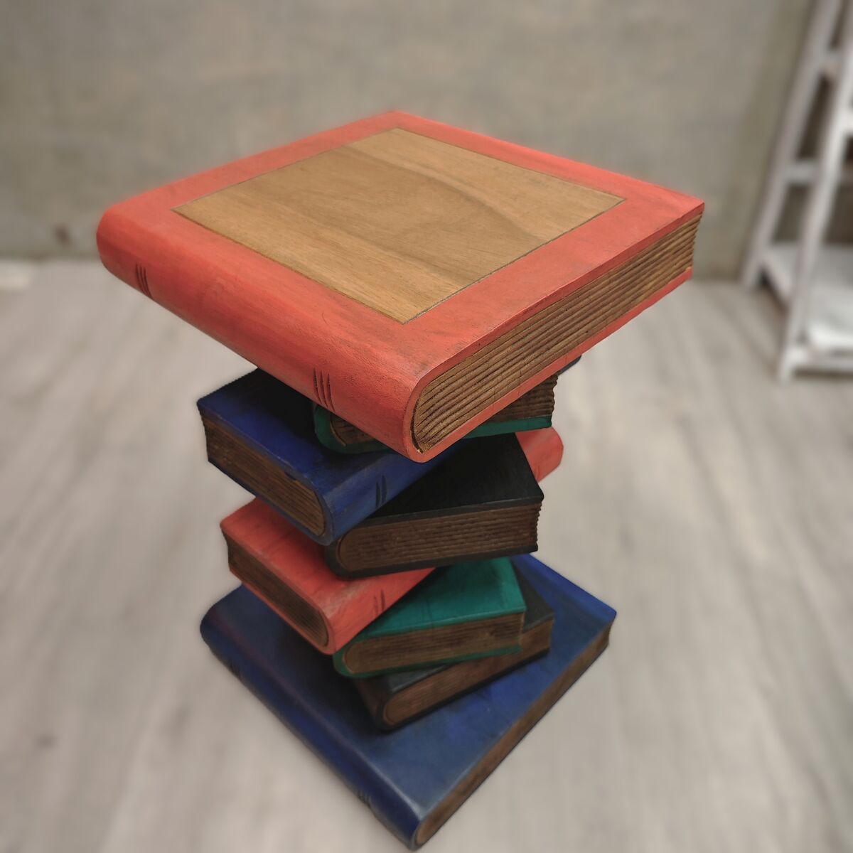 Solid Hardwood Book Stack Side Table – Rustic Timber Plant Stand / Corner Stool Handmade