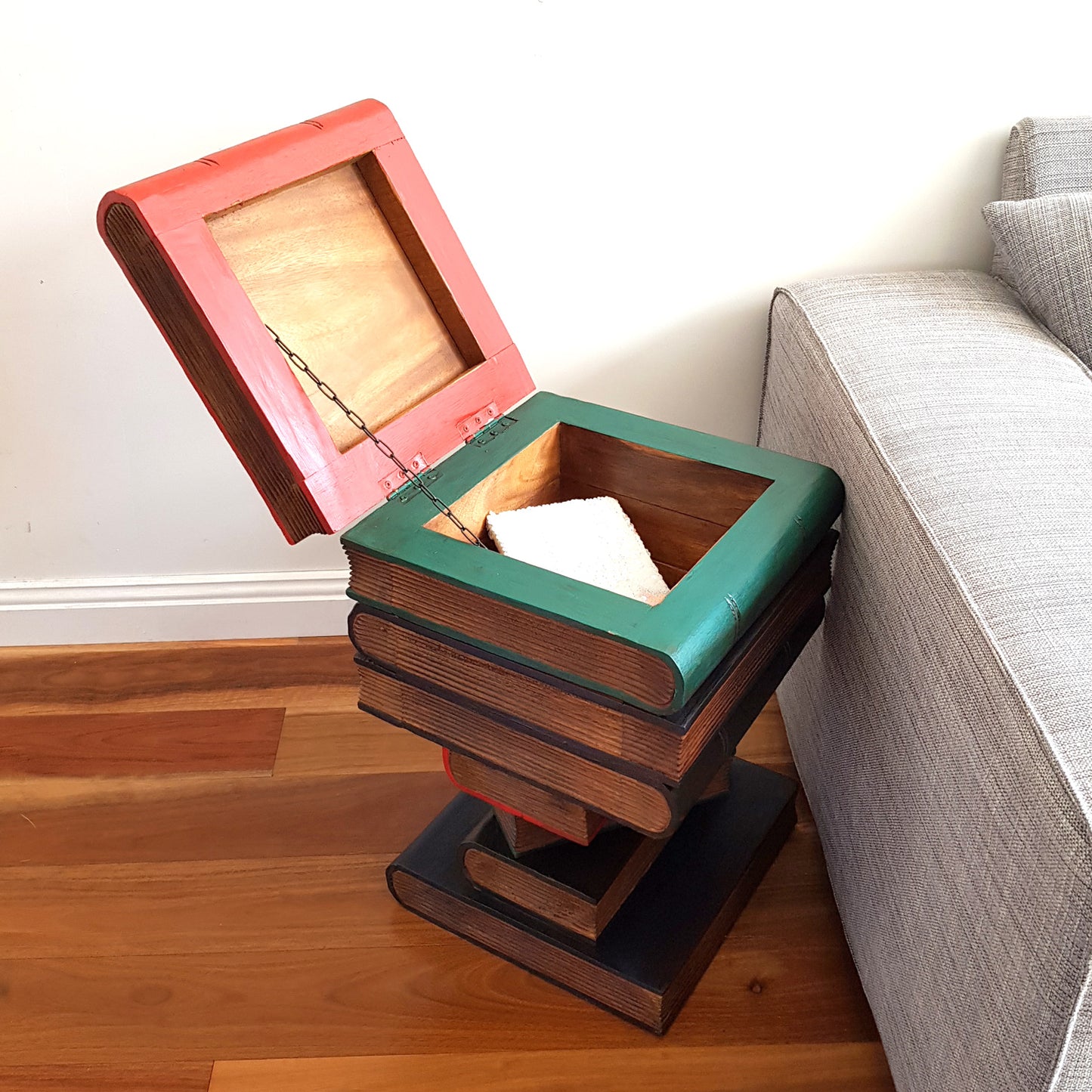 Artisan Handmade Book Stack Side Table with Storage | Hardwood Bedside Table