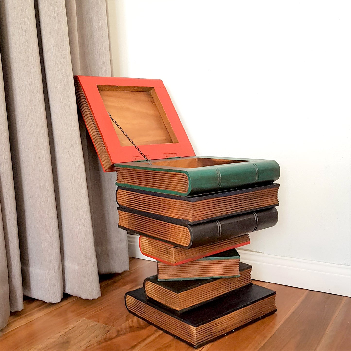 Artisan Handmade Book Stack Side Table with Storage | Hardwood Bedside Table