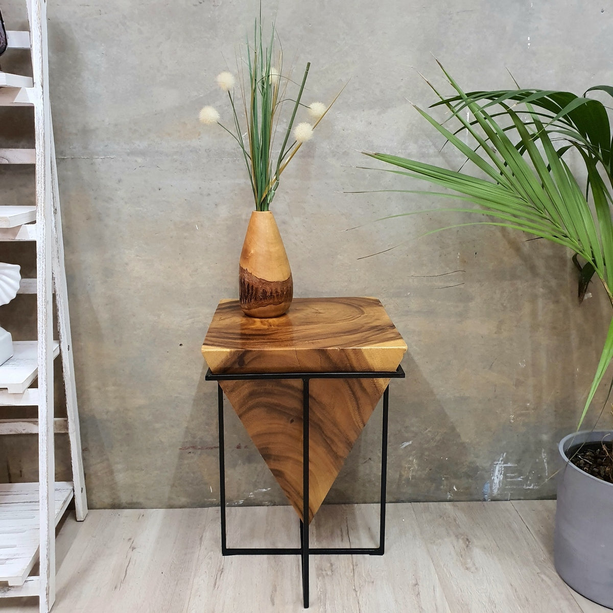 Handmade Hardwood Side Table / Pyramid Corner Stool / Plant Stand