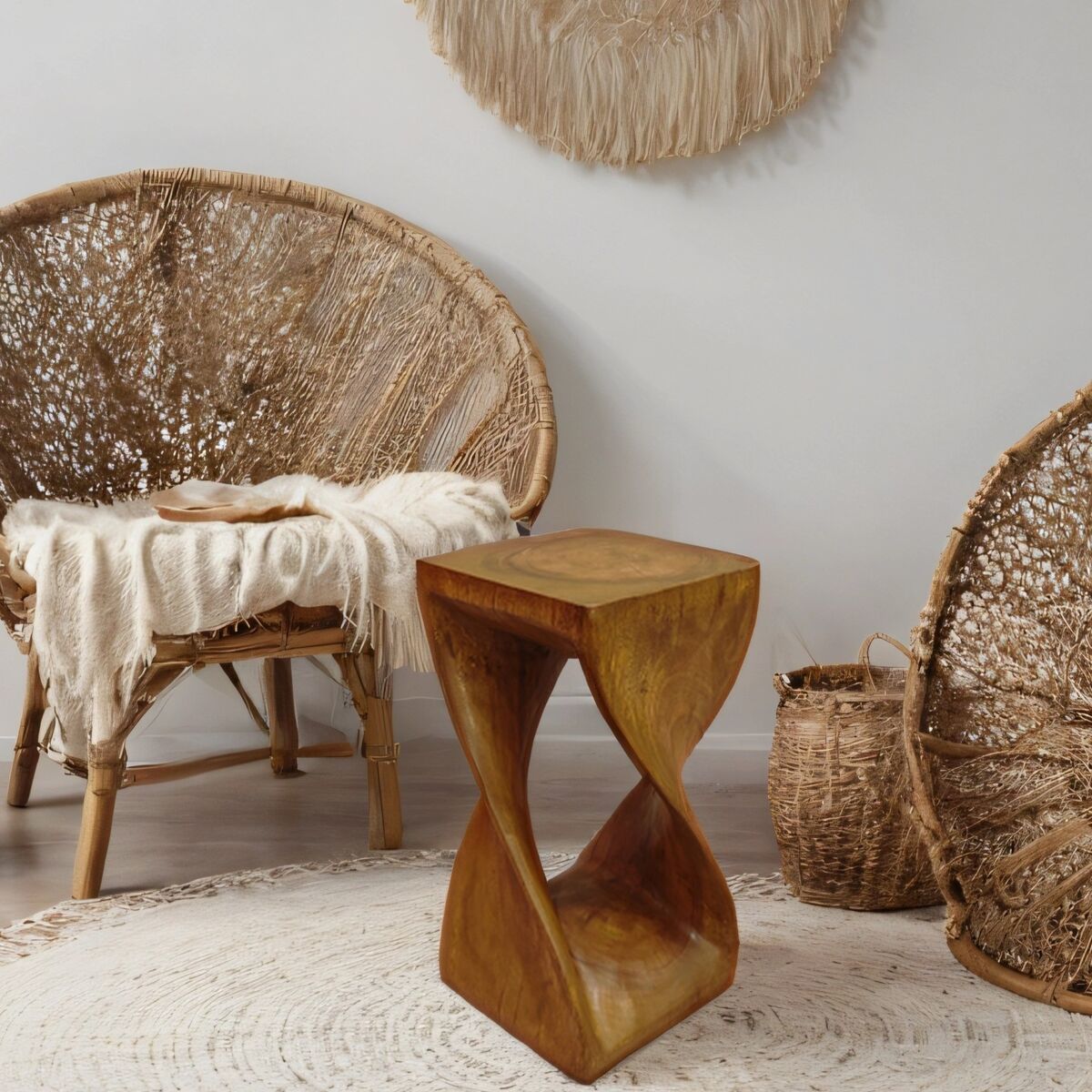 Handmade Hardwood Twist Side Table / Corner Stool / Plant Stand