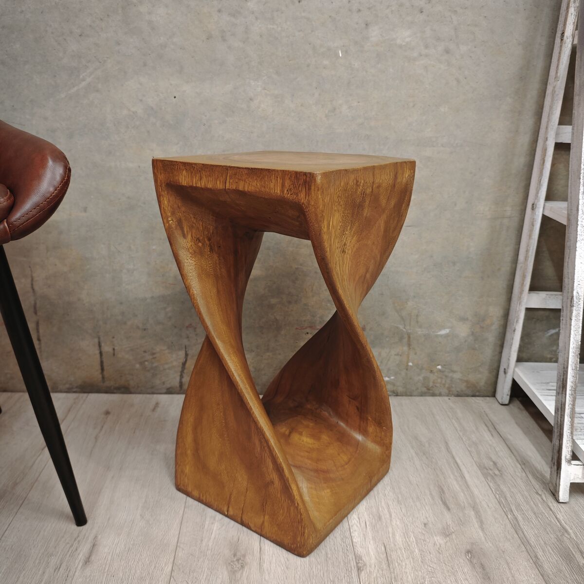 Handmade Hardwood Twist Side Table / Corner Stool / Plant Stand