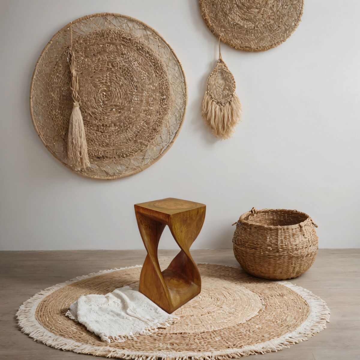 Handmade Hardwood Twist Side Table / Corner Stool / Plant Stand