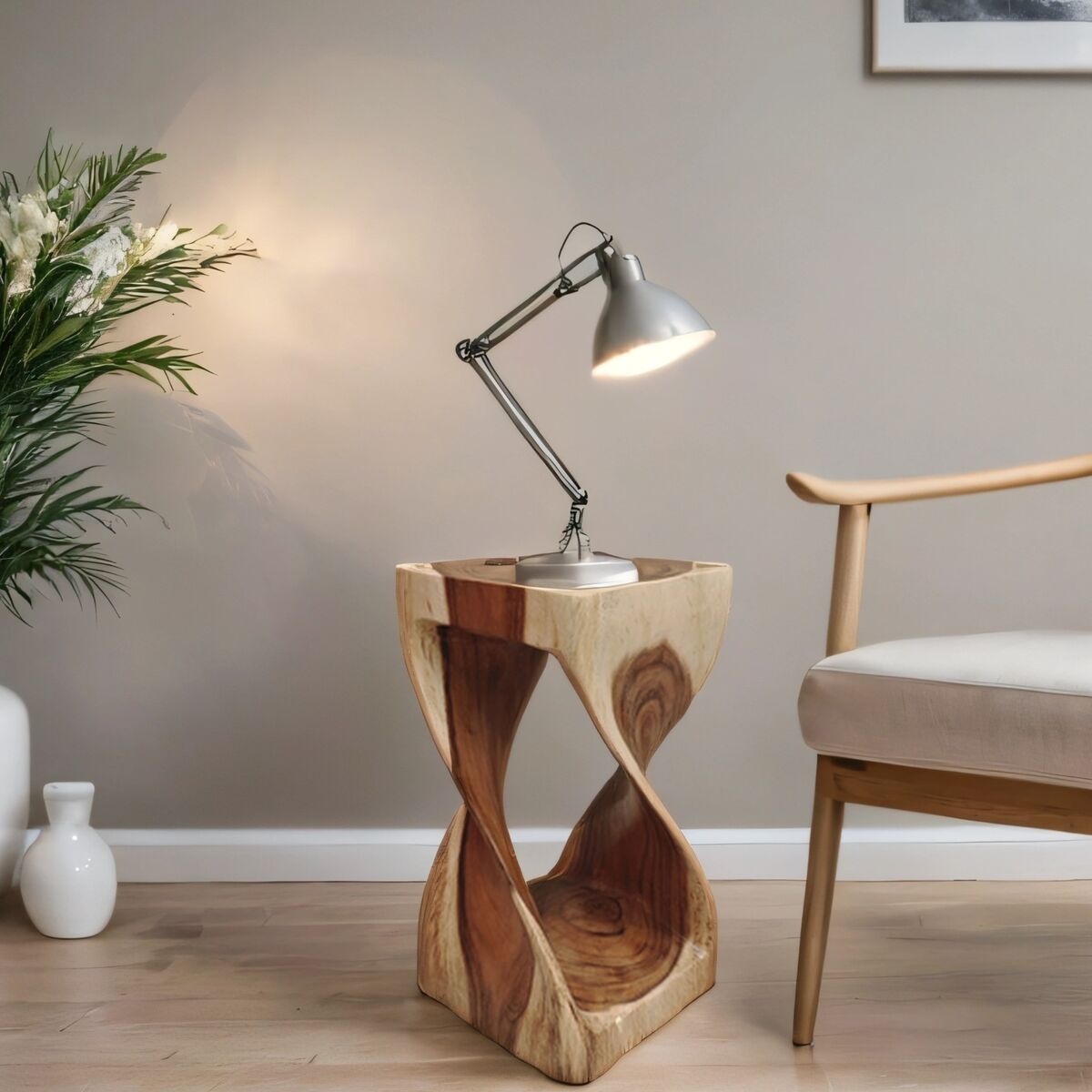 Handmade Hardwood Twist Side Table / Corner Stool / Plant Stand