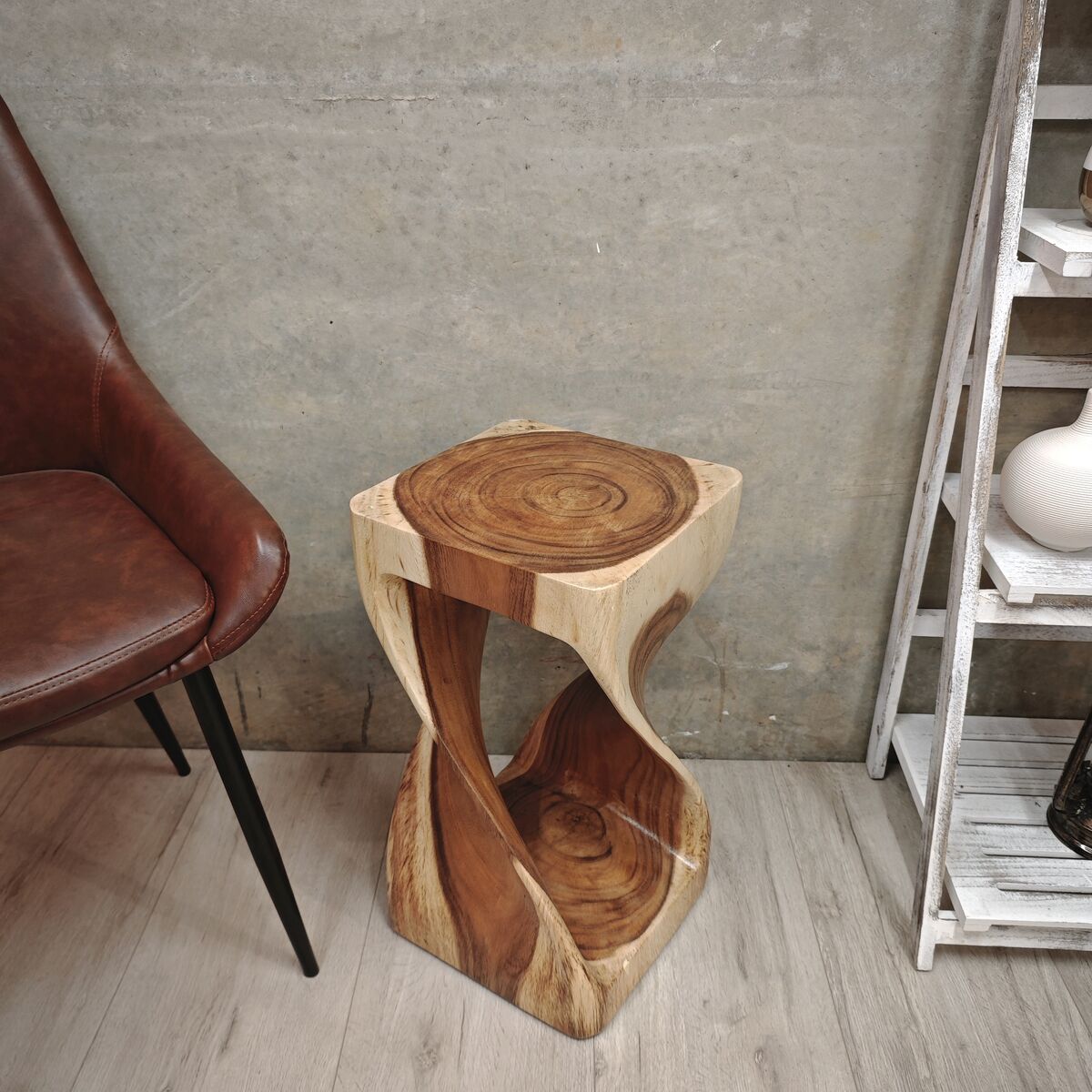 Handmade Hardwood Twist Side Table / Corner Stool / Plant Stand