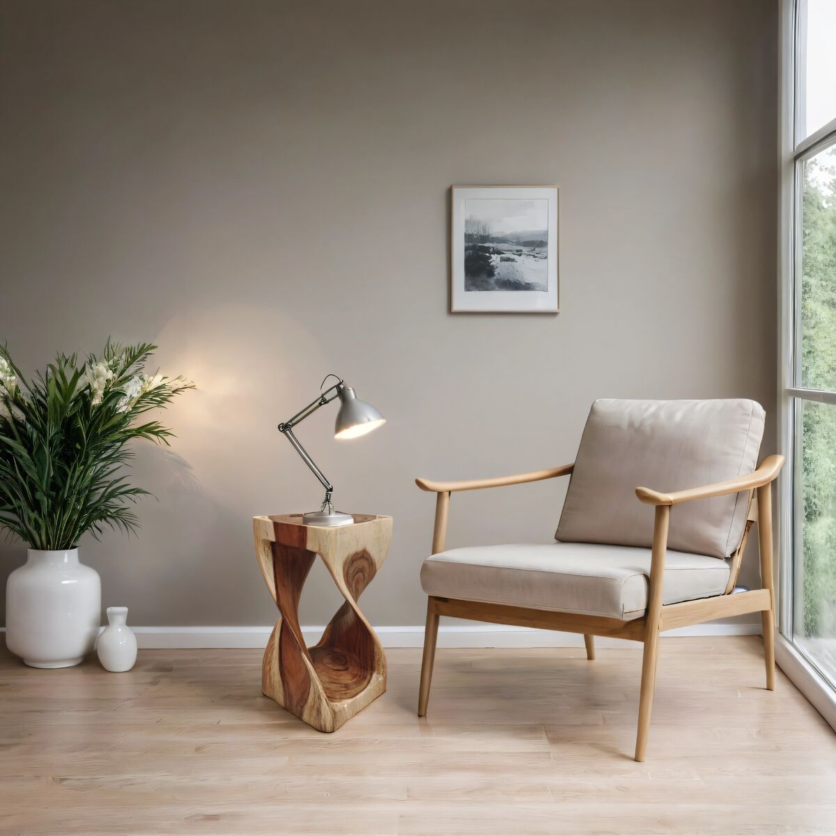 Handmade Hardwood Twist Side Table / Corner Stool / Plant Stand