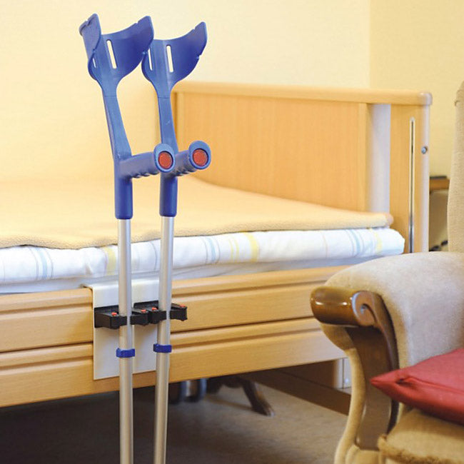 Rebotec Duo Bedside Crutch Holder - Secure Walking Aid Clamp for Canes & Sticks
