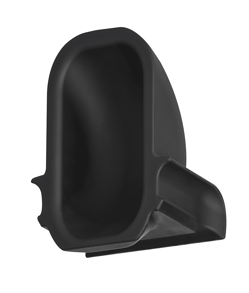 Black plastic car part on a white background