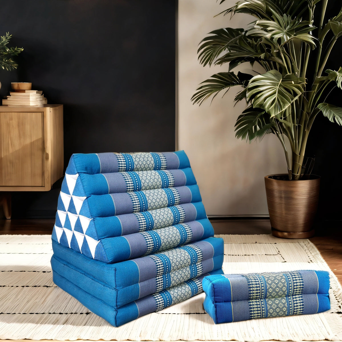 Jumbo Thai Triangle Pillow Three-Fold Day Bed with Arm/Leg Rest Block – Handmade Kapok Lounge Set