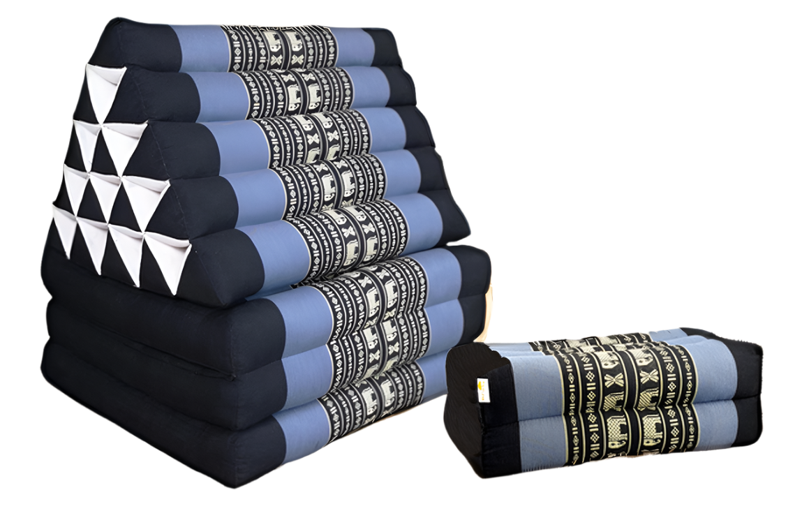 Jumbo Thai Triangle Pillow Three-Fold Day Bed with Arm/Leg Rest Block – Handmade Kapok Lounge Set