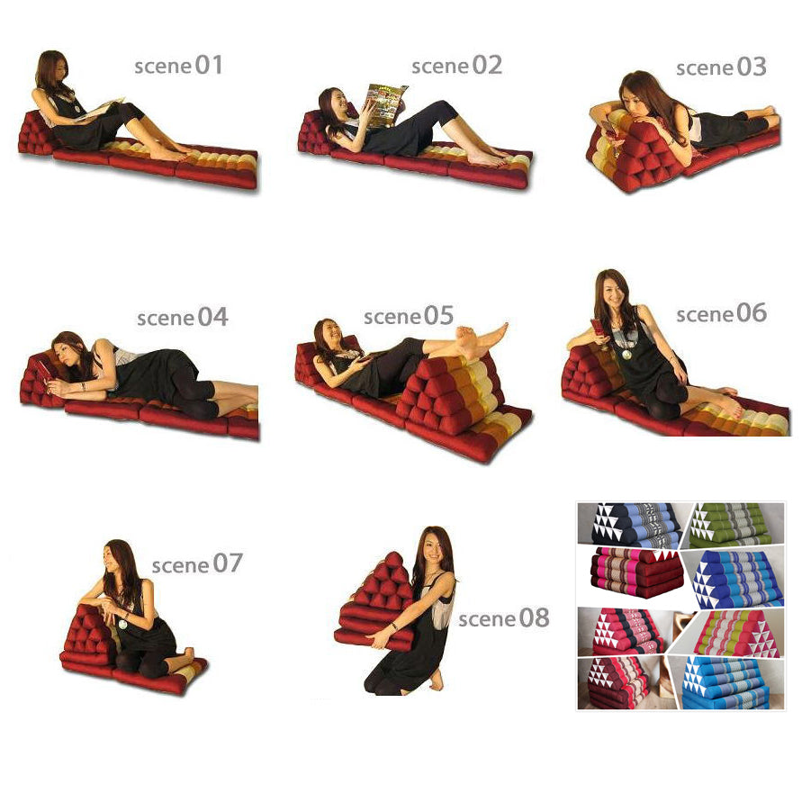 Jumbo Thai Triangle Pillow Three-Fold Day Bed with Arm/Leg Rest Block – Handmade Kapok Lounge Set