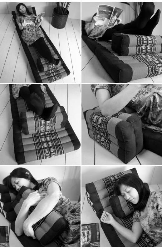 Jumbo Thai Triangle Pillow Three-Fold Day Bed with Arm/Leg Rest Block – Handmade Kapok Lounge Set