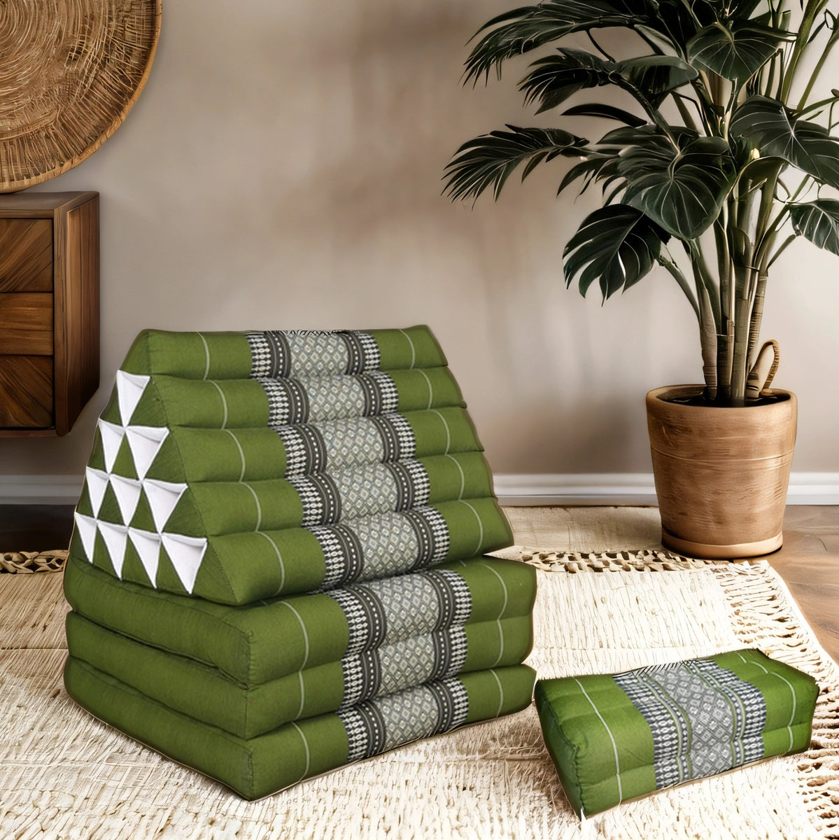 Jumbo Thai Triangle Pillow Three-Fold Day Bed with Arm/Leg Rest Block – Handmade Kapok Lounge Set