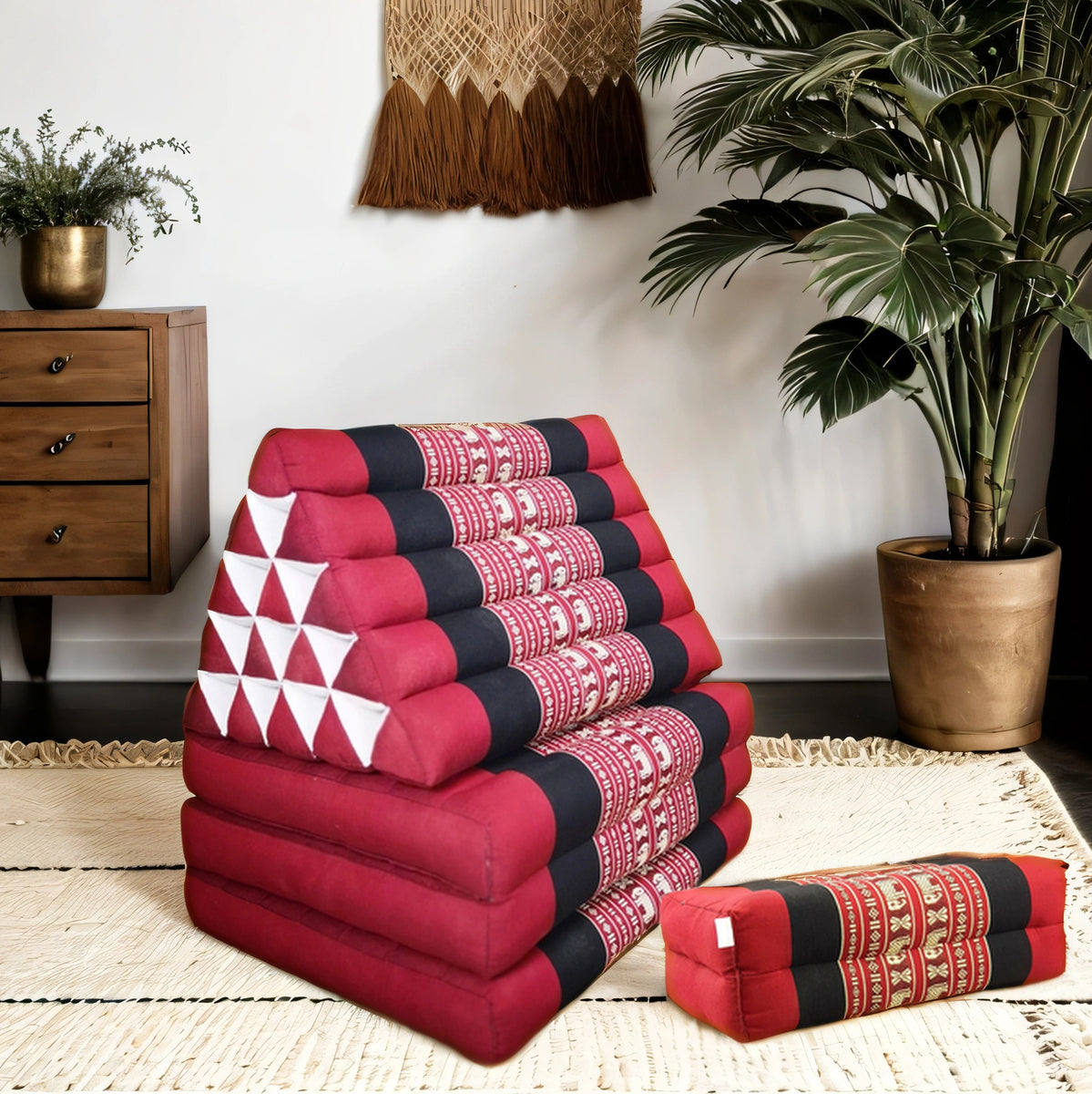 Jumbo Thai Triangle Pillow Three-Fold Day Bed with Arm/Leg Rest Block – Handmade Kapok Lounge Set