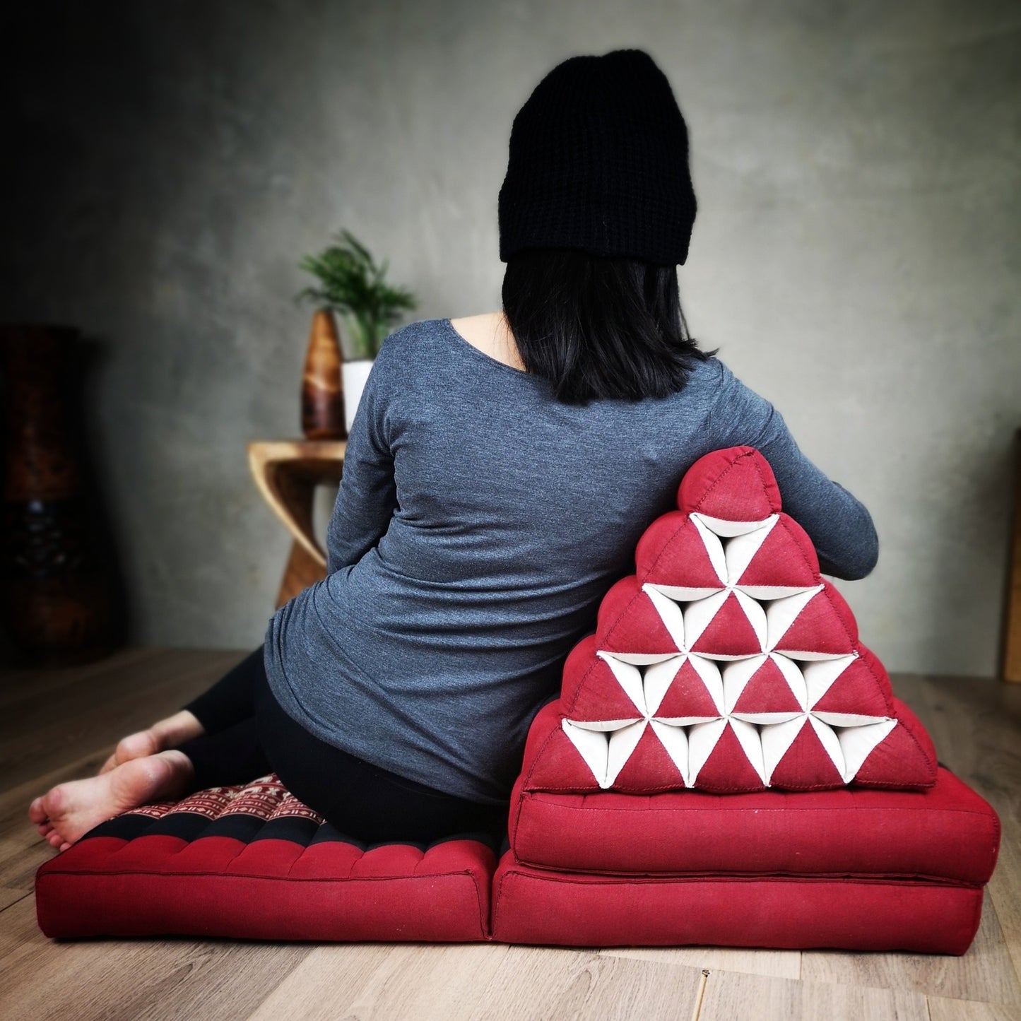 Jumbo Thai Triangle Pillow Three-Fold Day Bed with Arm/Leg Rest Block – Handmade Kapok Lounge Set