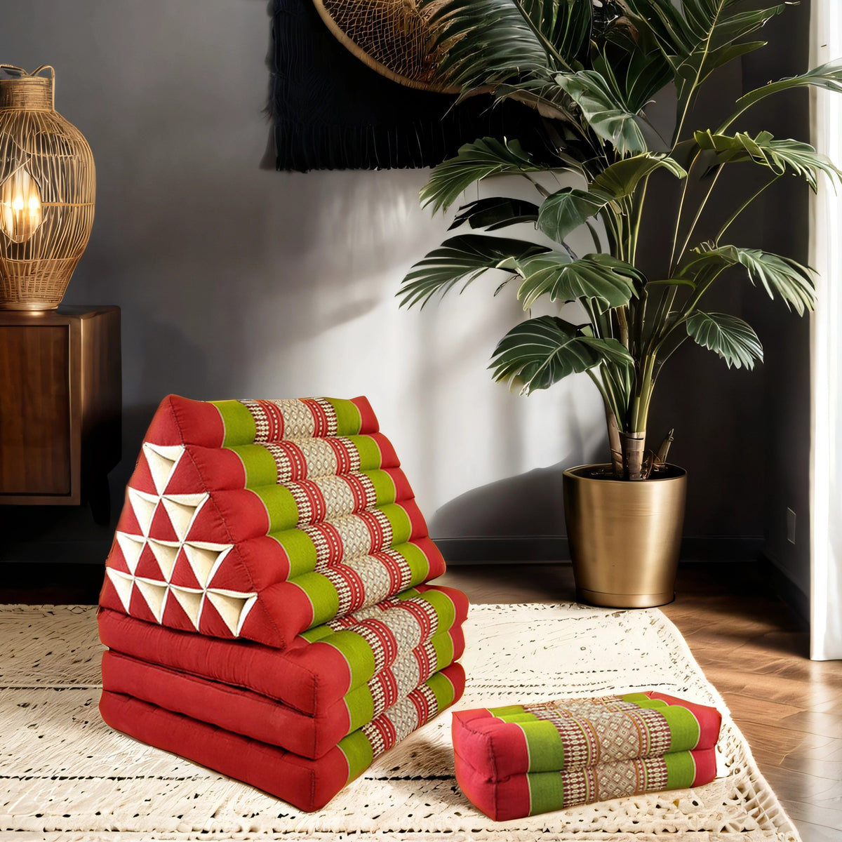 Jumbo Thai Triangle Pillow Three-Fold Day Bed with Arm/Leg Rest Block – Handmade Kapok Lounge Set