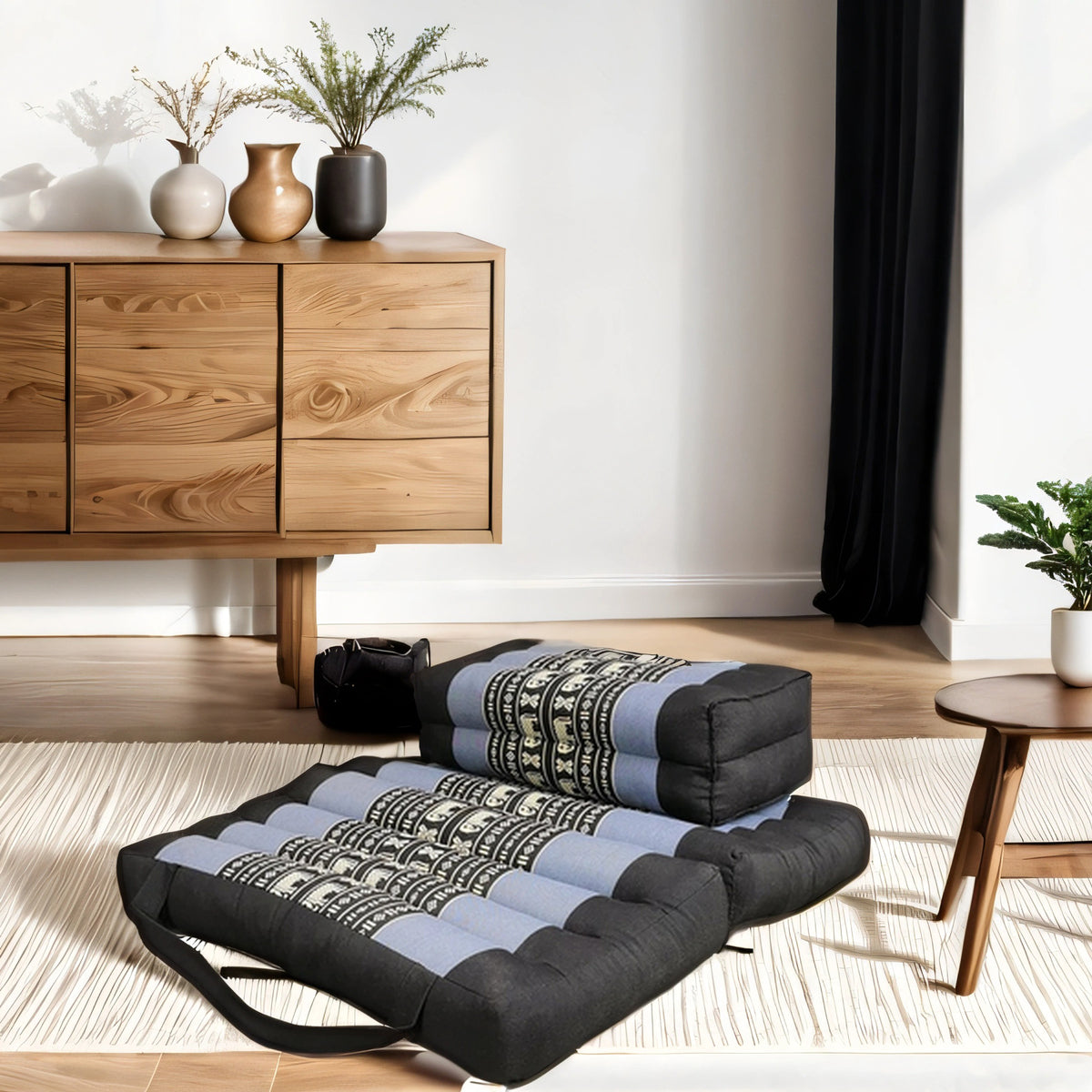 Foldable Meditation Cushion + Kapok Yoga Block Set | Handmade Thai Floor Mat with Handle | Supportive Allergen-Free Seating for Yoga, Meditation, or Travel