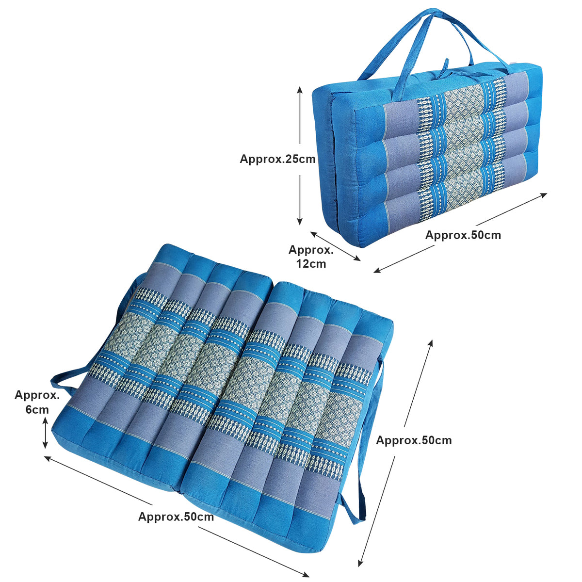 Foldable Meditation Cushion + Kapok Yoga Block Set | Handmade Thai Floor Mat with Handle | Supportive Allergen-Free Seating for Yoga, Meditation, or Travel