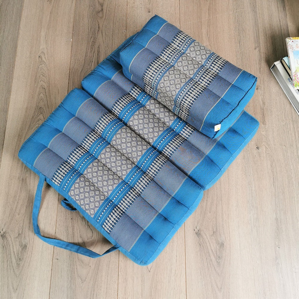 Foldable Meditation Cushion + Kapok Yoga Block Set | Handmade Thai Floor Mat with Handle | Supportive Allergen-Free Seating for Yoga, Meditation, or Travel