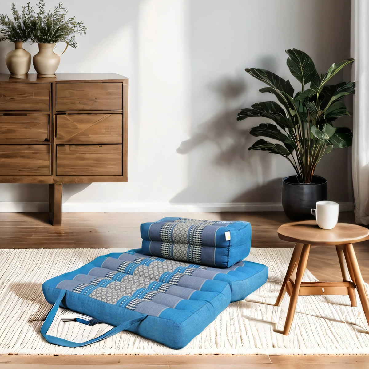 Foldable Meditation Cushion + Kapok Yoga Block Set | Handmade Thai Floor Mat with Handle | Supportive Allergen-Free Seating for Yoga, Meditation, or Travel
