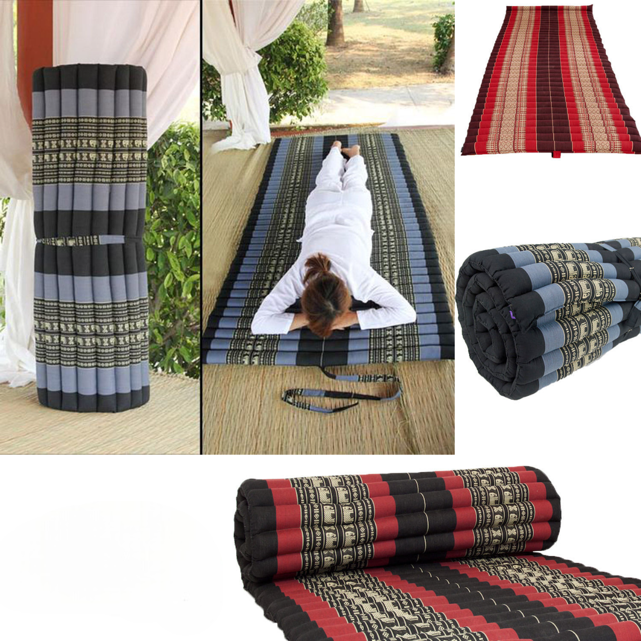 Roll Up Foldable Mattress + Kapok Pillow Block Set – Handmade Thai Daybed & Yoga Mat | Allergen-Free Support