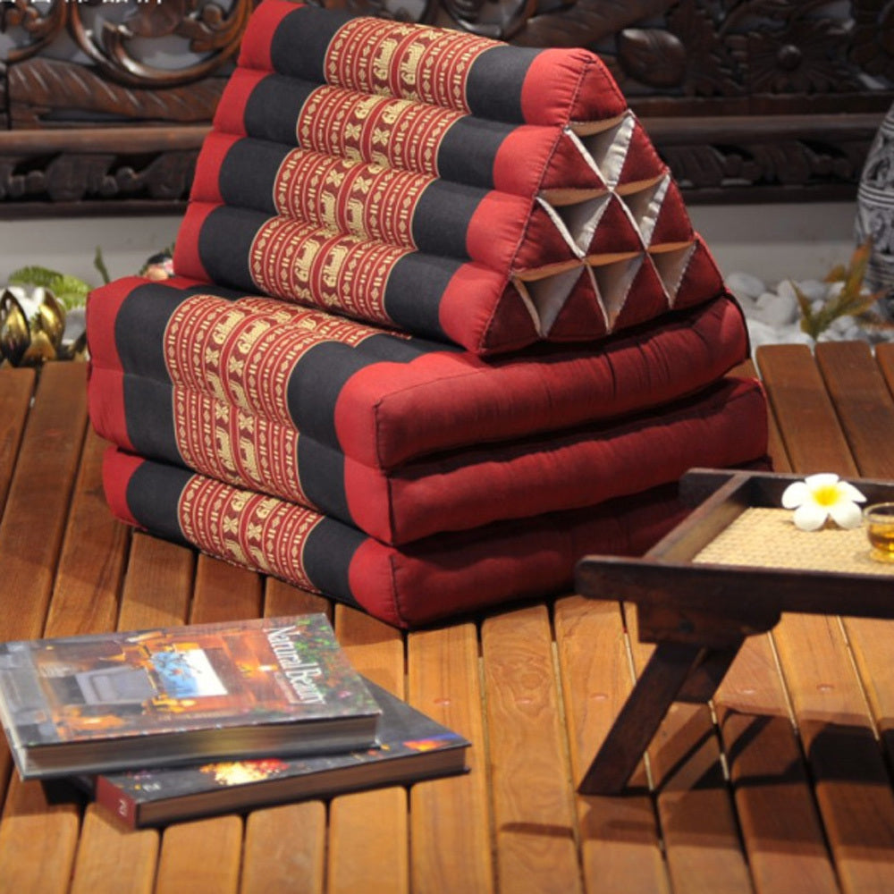 Large Thai Triangle Pillow – 3 Fold Floor Cushion | Handmade Thai Lounge Mat & Backrest | 100% Kapok Filled