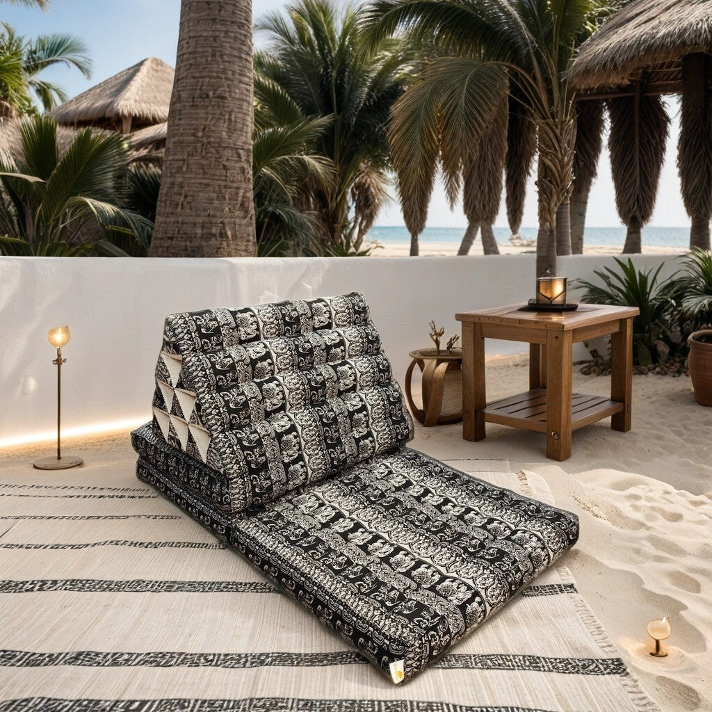 Large Thai Triangle Pillow – 3 Fold Floor Cushion | Handmade Thai Lounge Mat & Backrest | 100% Kapok Filled