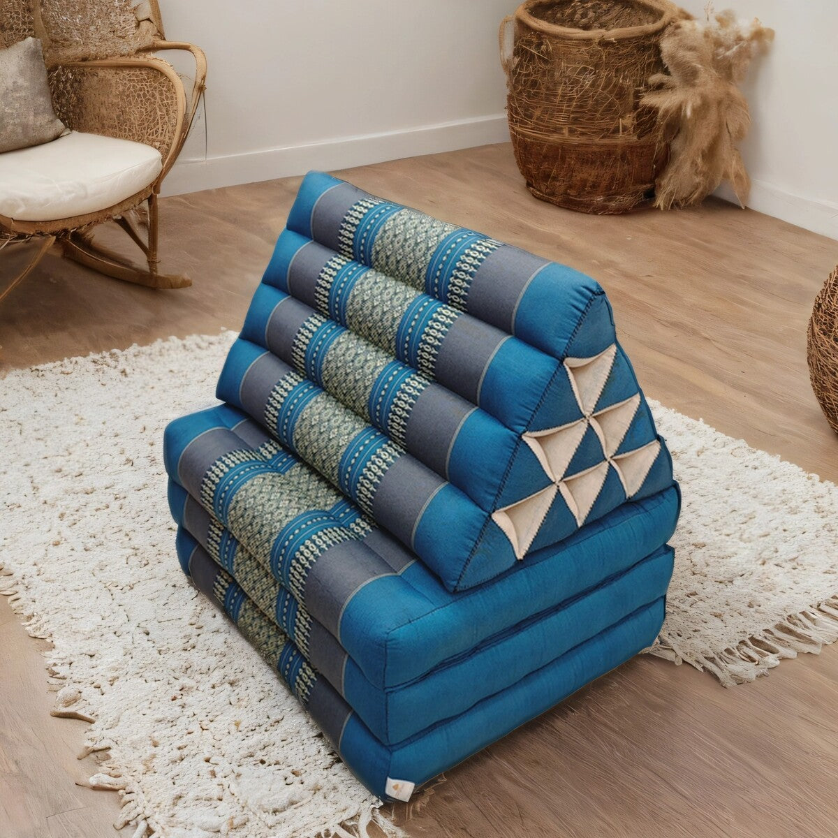 Large Thai Triangle Pillow – 3 Fold Floor Cushion | Handmade Thai Lounge Mat & Backrest | 100% Kapok Filled