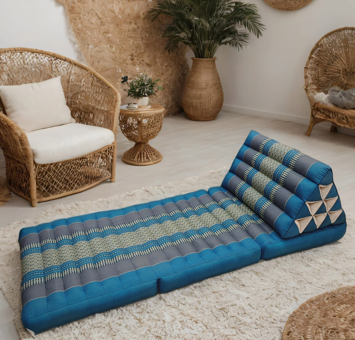Large Thai Triangle Pillow – 3 Fold Floor Cushion | Handmade Thai Lounge Mat & Backrest | 100% Kapok Filled