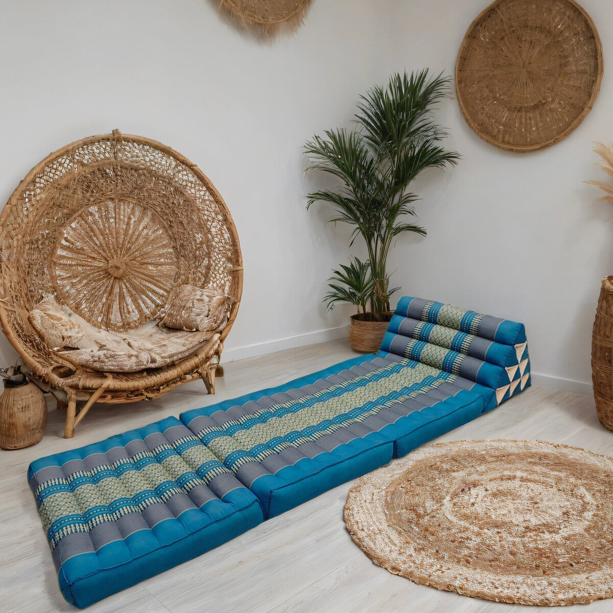 Large Thai Triangle Pillow – 3 Fold Floor Cushion | Handmade Thai Lounge Mat & Backrest | 100% Kapok Filled