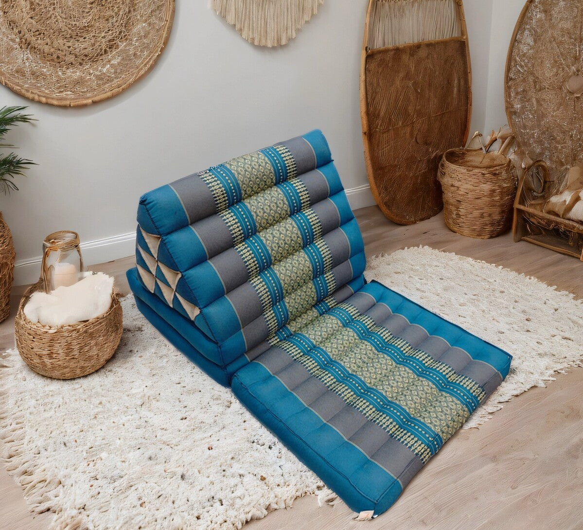 Large Thai Triangle Pillow – 3 Fold Floor Cushion | Handmade Thai Lounge Mat & Backrest | 100% Kapok Filled