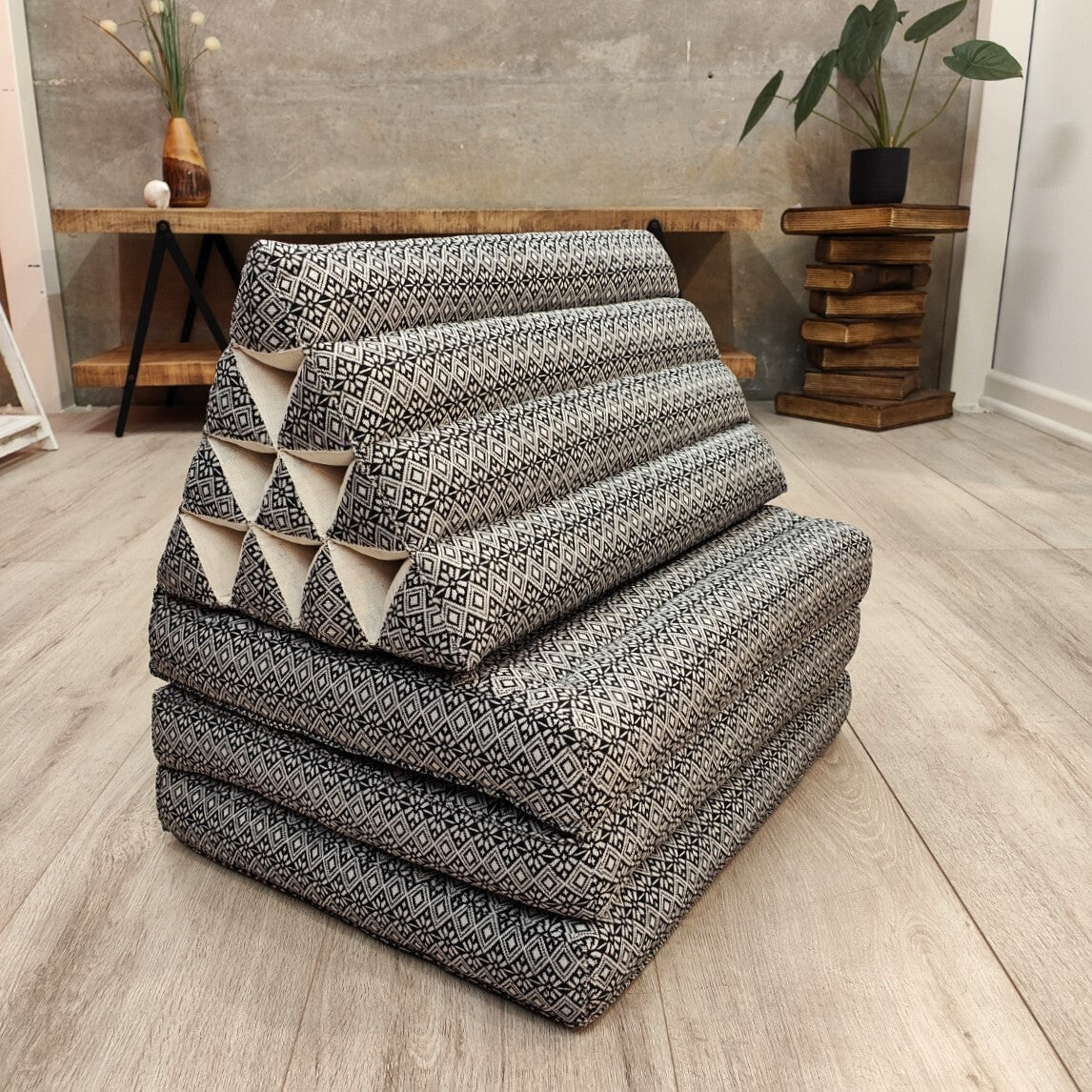 Large Thai Triangle Pillow – 3 Fold Floor Cushion | Handmade Thai Lounge Mat & Backrest | 100% Kapok Filled