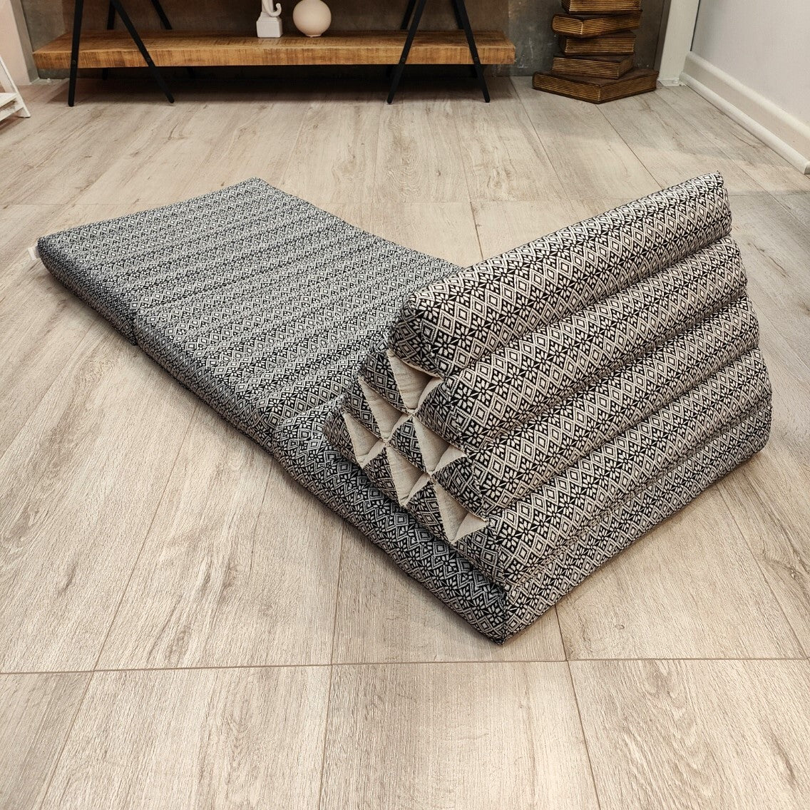 Large Thai Triangle Pillow – 3 Fold Floor Cushion | Handmade Thai Lounge Mat & Backrest | 100% Kapok Filled