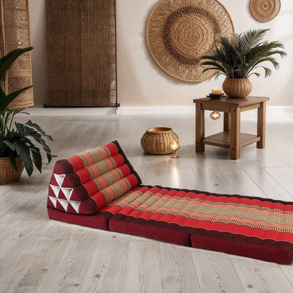 Large Thai Triangle Pillow – 3 Fold Floor Cushion | Handmade Thai Lounge Mat & Backrest | 100% Kapok Filled