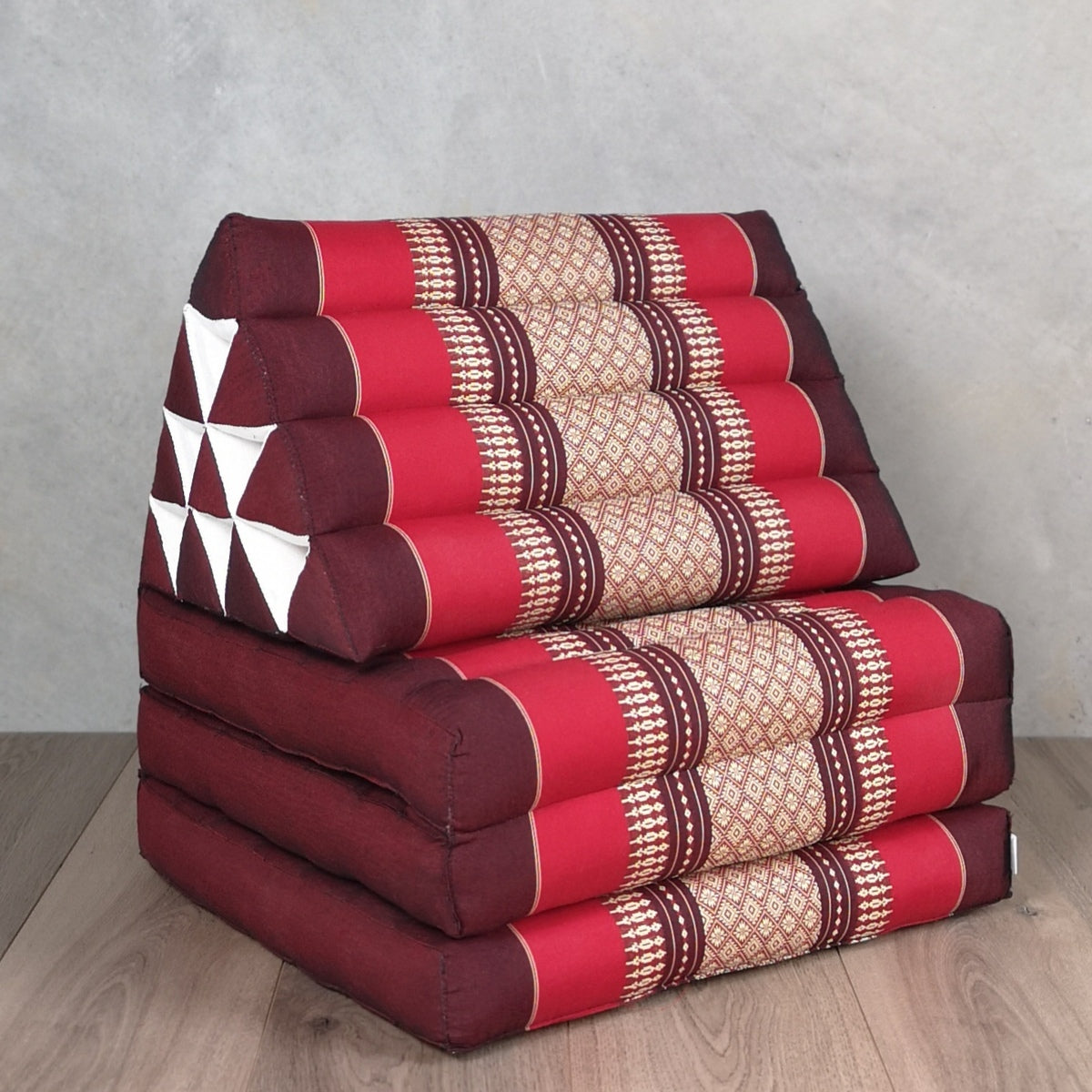 Large Thai Triangle Pillow – 3 Fold Floor Cushion | Handmade Thai Lounge Mat & Backrest | 100% Kapok Filled