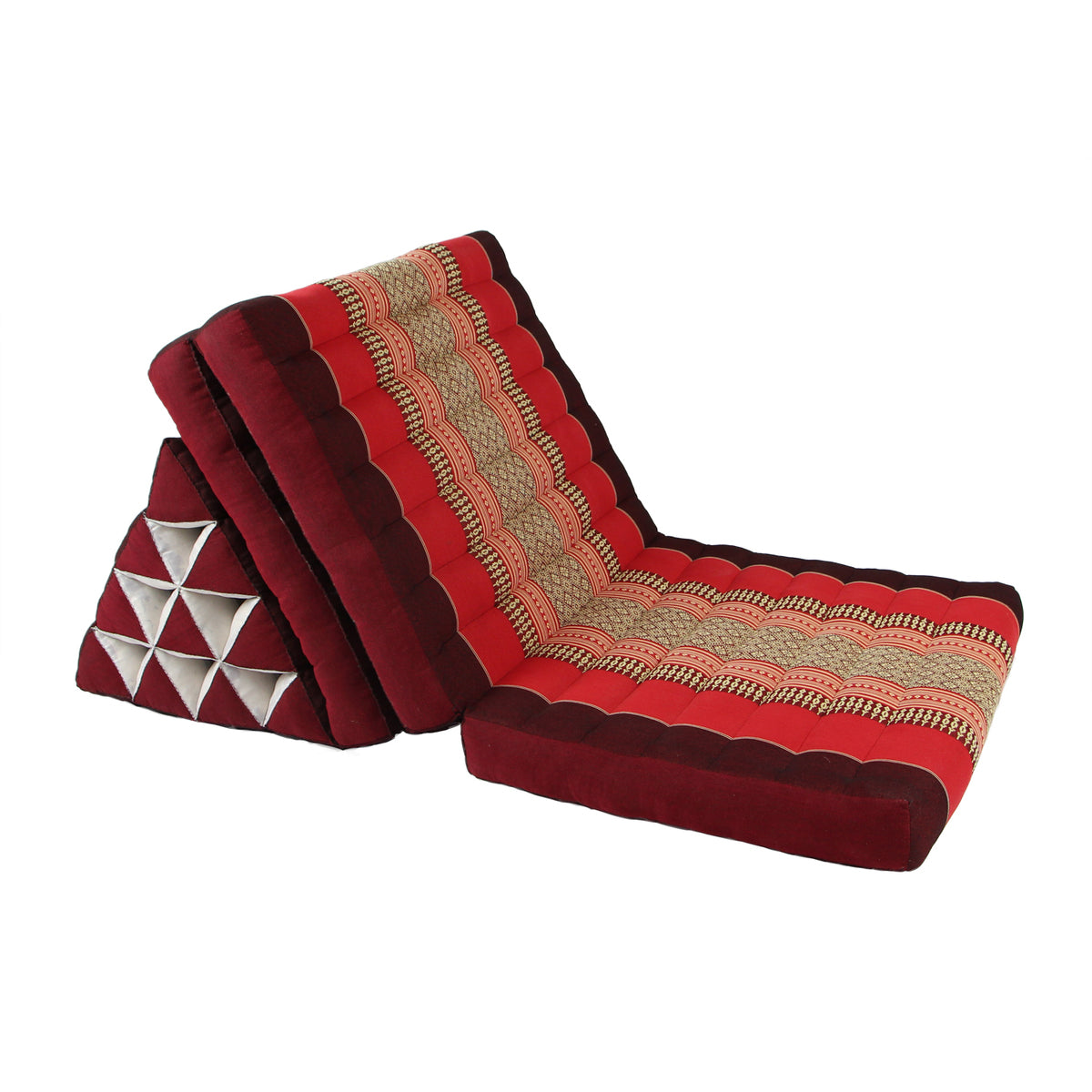 Large Thai Triangle Pillow – 3 Fold Floor Cushion | Handmade Thai Lounge Mat & Backrest | 100% Kapok Filled