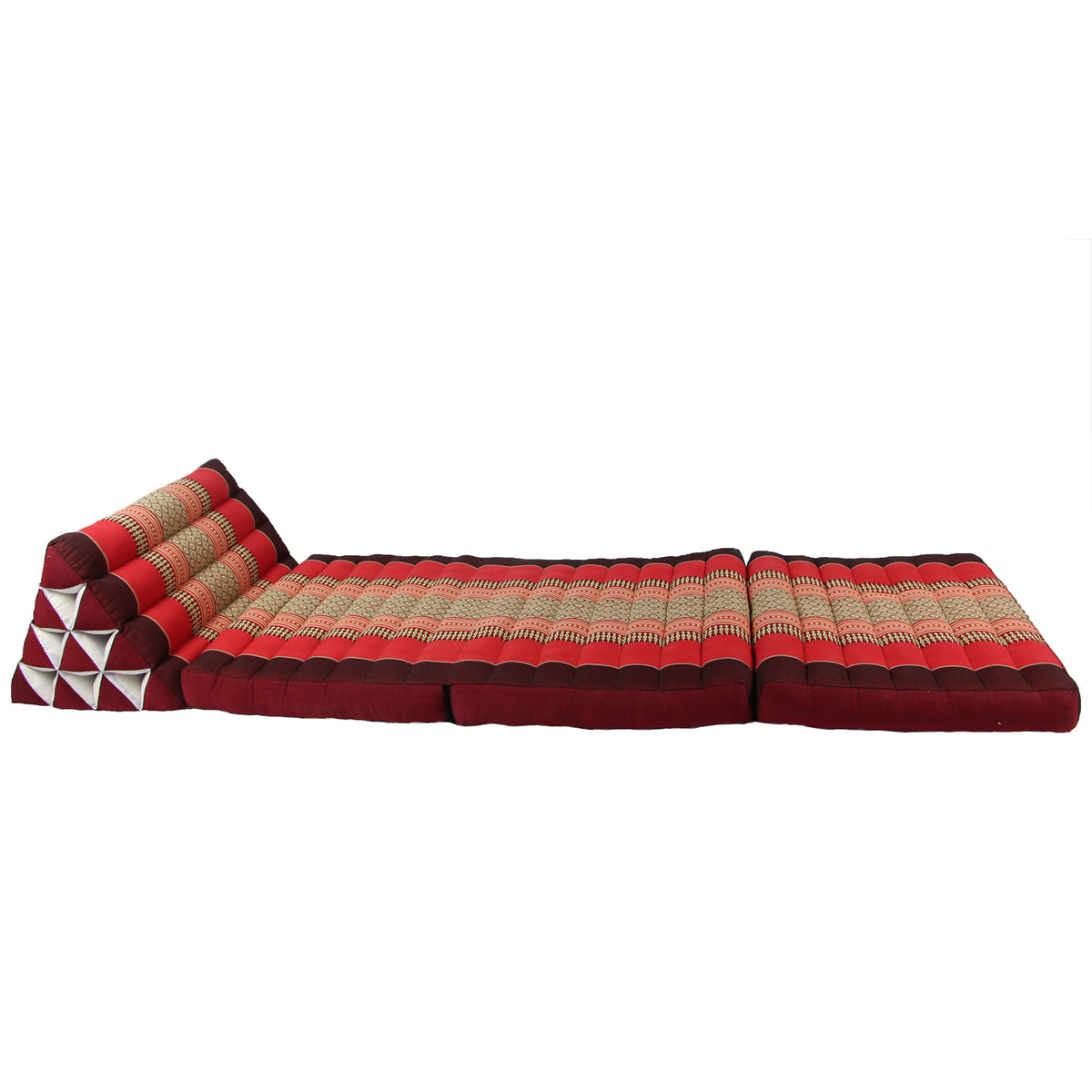 Large Thai Triangle Pillow – 3 Fold Floor Cushion | Handmade Thai Lounge Mat & Backrest | 100% Kapok Filled
