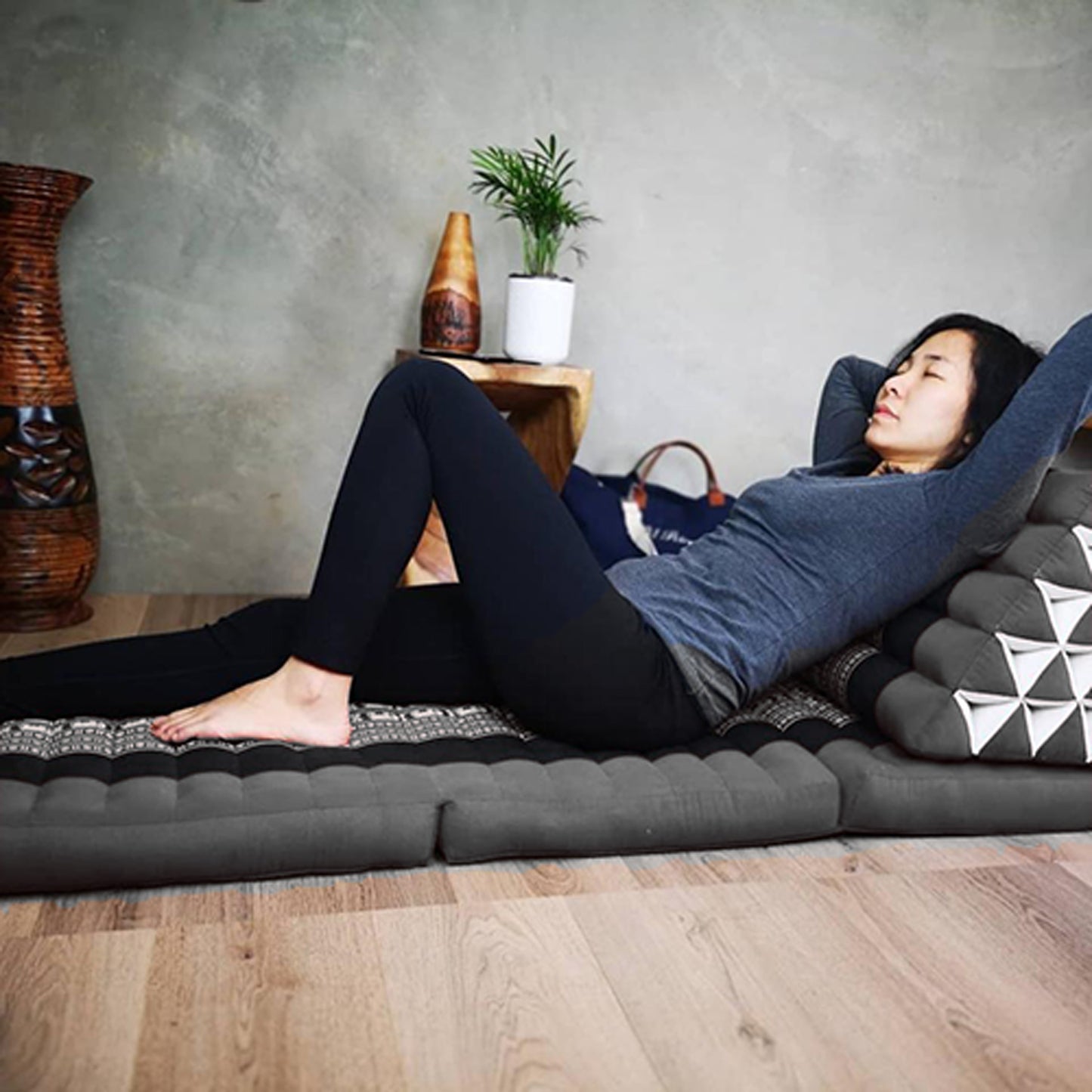 Jumbo Thai Triangle Pillow Three-Fold Day Bed with Arm/Leg Rest Block – Handmade Kapok Lounge Set