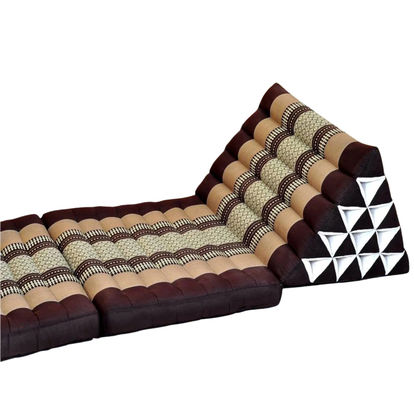 Set of three triangular cushions with different patterns on a white background, branded with 'Mangotrees'.