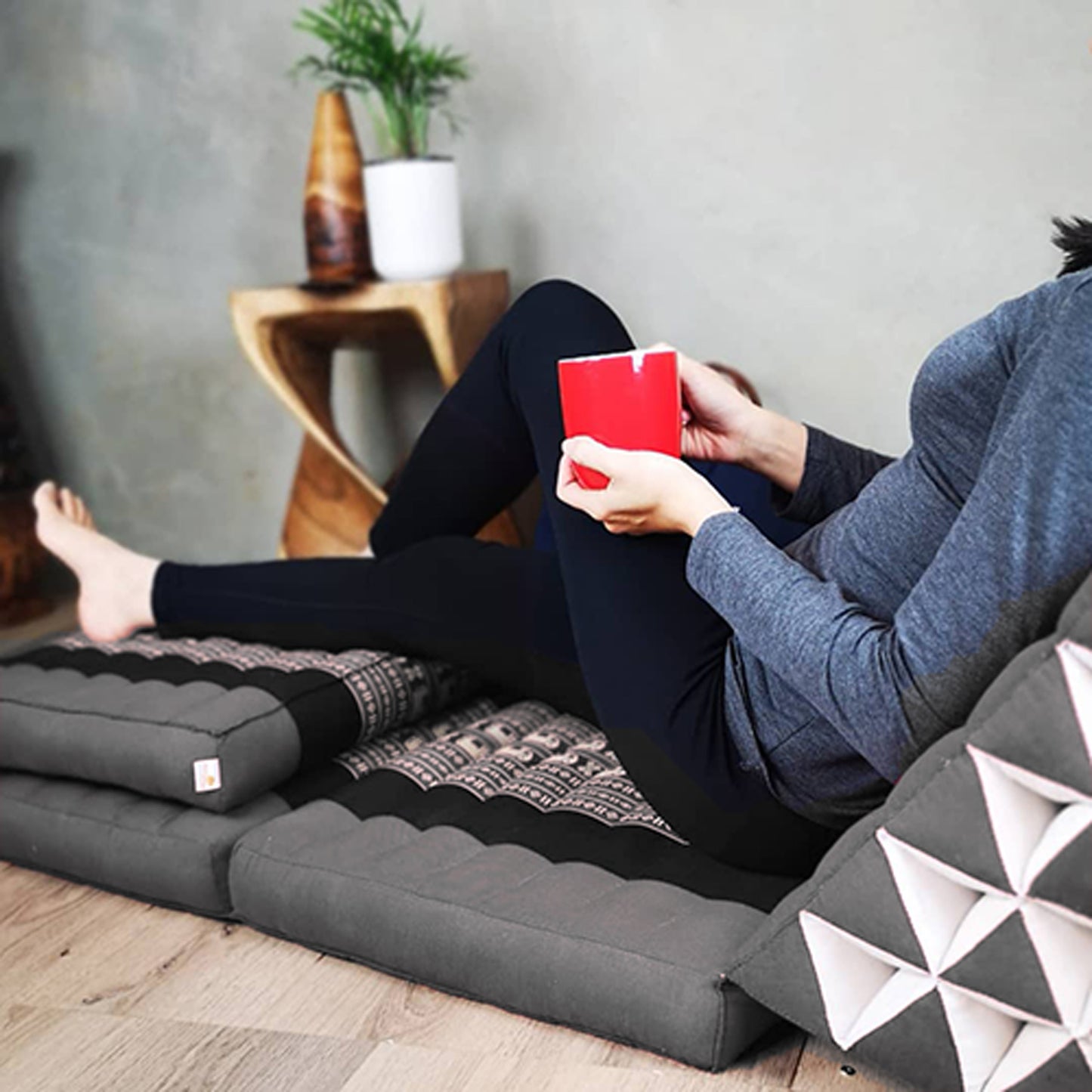Jumbo Thai Triangle Pillow Three-Fold Day Bed with Arm/Leg Rest Block – Handmade Kapok Lounge Set