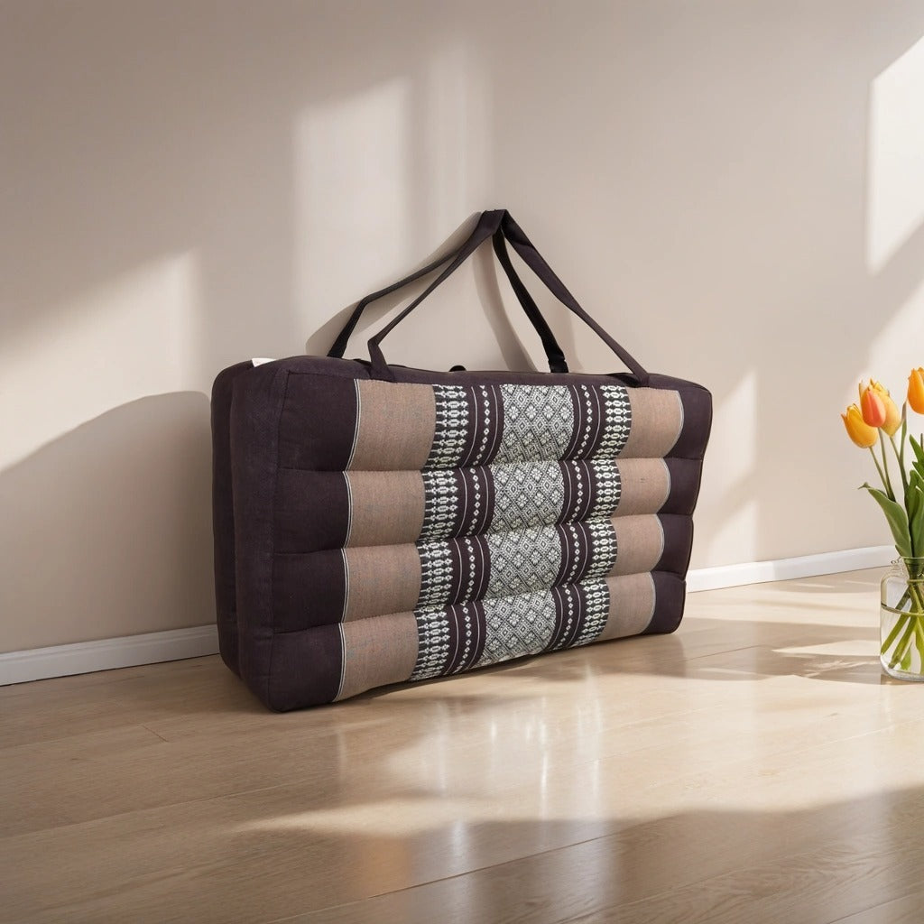 Handmade 2-Fold Meditation Cushion – Thai Kapok Yoga Mat with Portable Handle