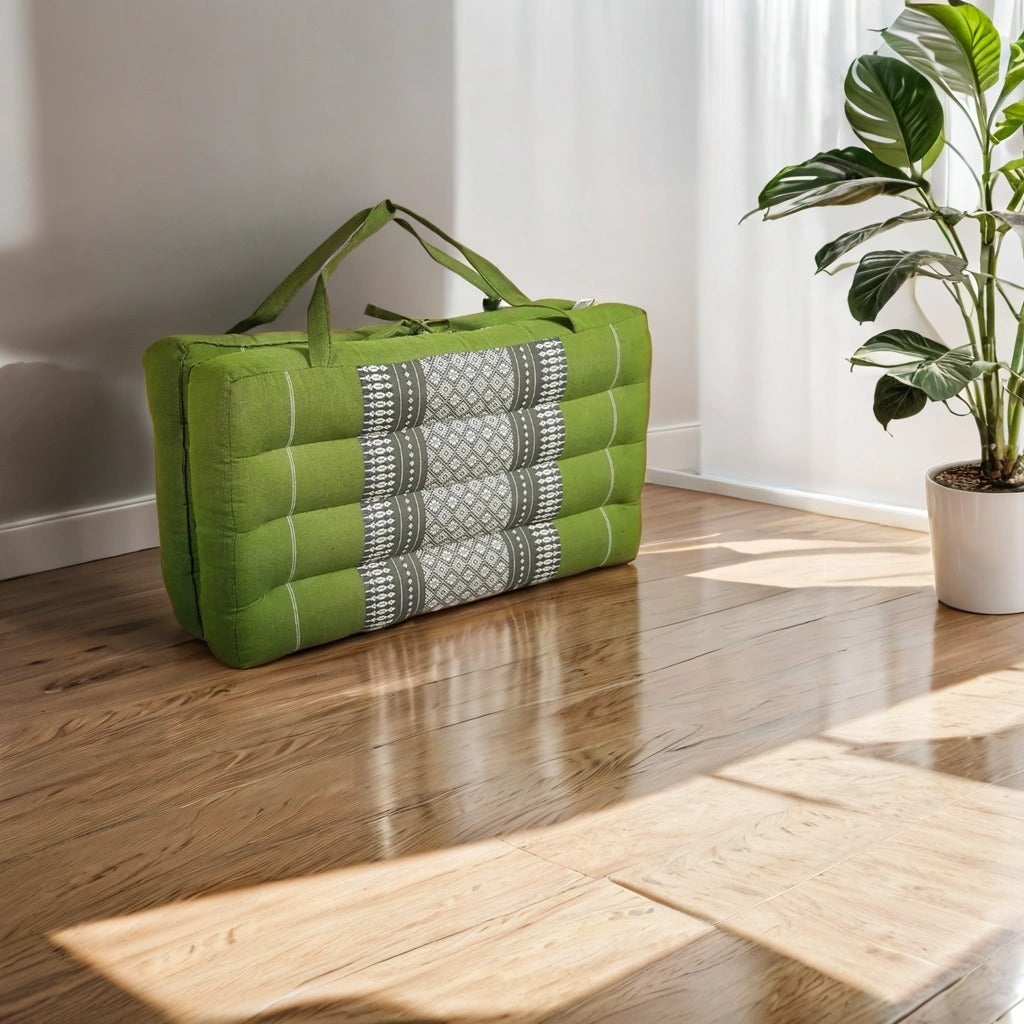 Handmade 2-Fold Meditation Cushion – Thai Kapok Yoga Mat with Portable Handle