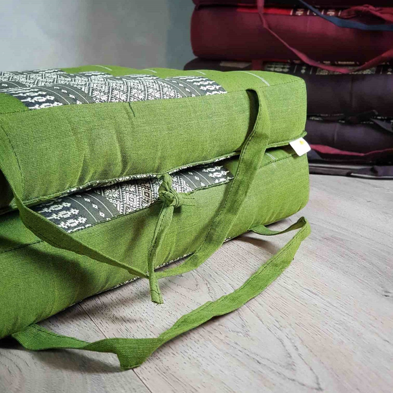 Handmade 2-Fold Meditation Cushion – Thai Kapok Yoga Mat with Portable Handle