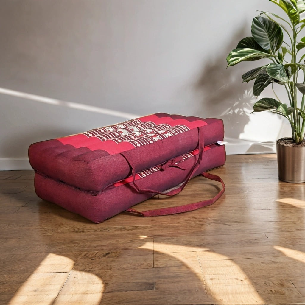Handmade 2-Fold Meditation Cushion – Thai Kapok Yoga Mat with Portable Handle