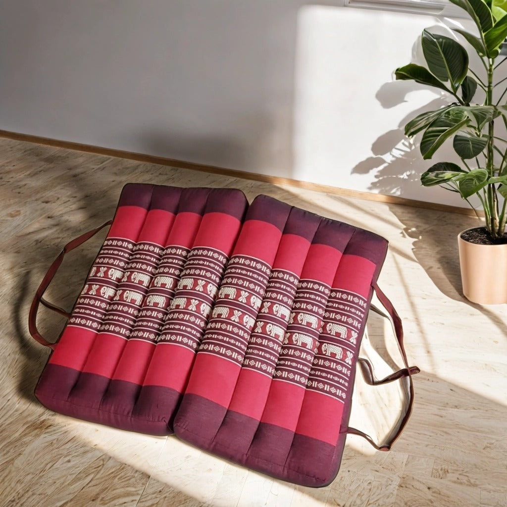 Handmade 2-Fold Meditation Cushion – Thai Kapok Yoga Mat with Portable Handle